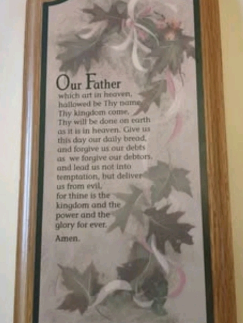 Vintage Spiritual Inspiration  "Our Father"  Prayer Solid Oak Wall Hanging $22
